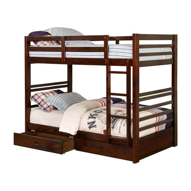 Furniture of America Tomi Lit Superposé de Rangement en Bois Simple sur Simple, Noyer Foncé