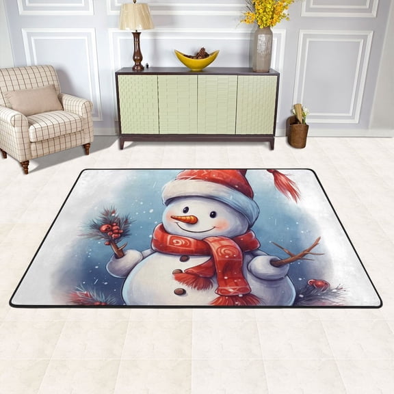 Area Floor Mats Christmas Snowman Large Nursery Rugs Non-Slip Living Room Carpets Bedroom Doormat for Dinning Decor 36" x 24"