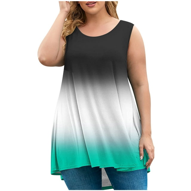ohmzyzo Women's Plus Size Tank Tops Crew Neck Comfy Oversized Sleeveless Flowy Tops Trendy Casual Summer Basic Tees
