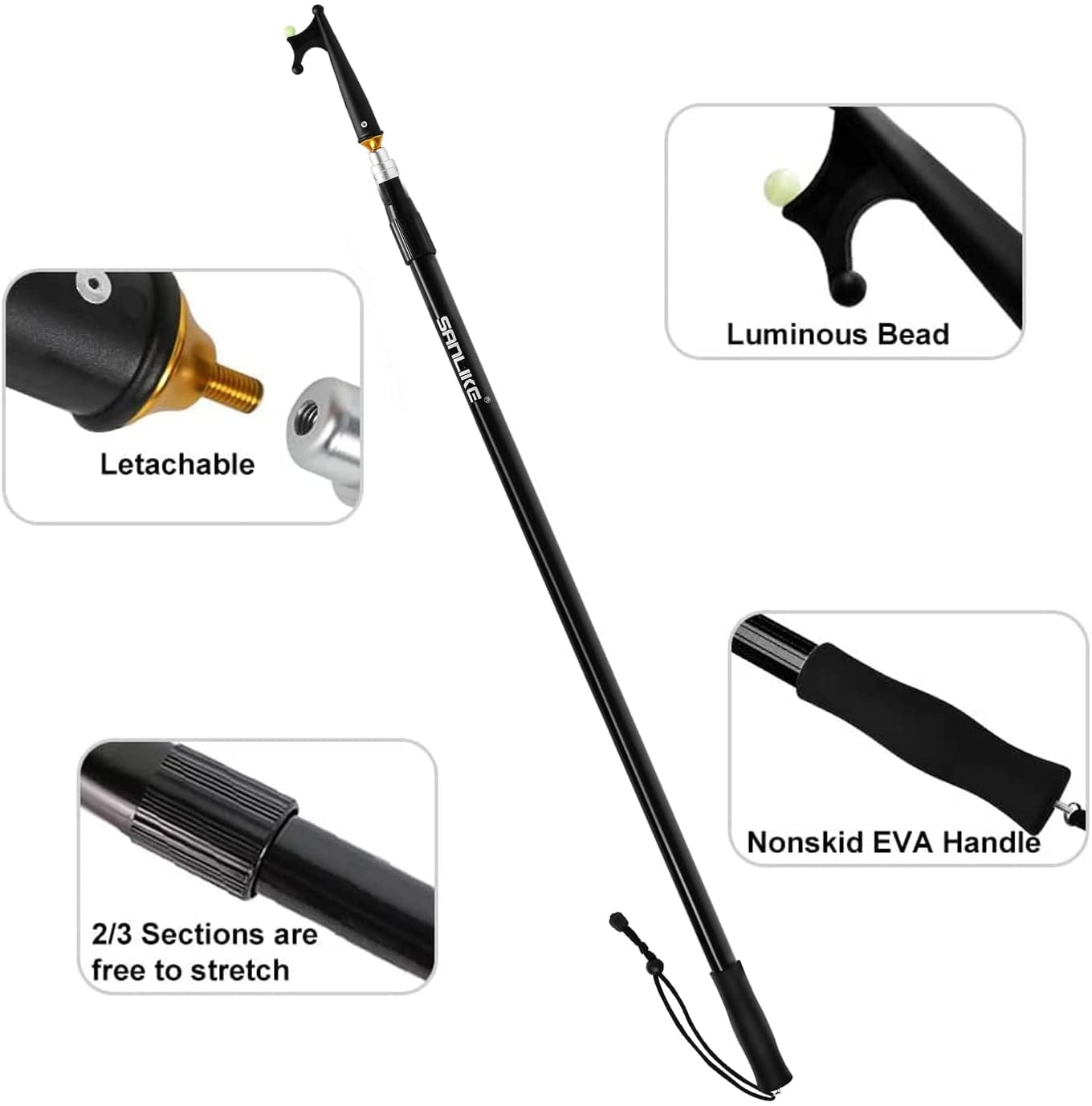 SAN LIKE Telescoping Boat Hooks Adjustable Boat Push Pole - Dock Pole  Floating,Durable,Rust-Resistant with Luminous Bead Push Pole for Docking  Extends from 2Ft to 4.72Ft & Blue 