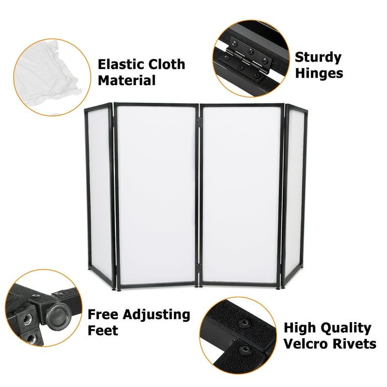 ECOTRIC Portable Event Facade DJ Foldable Cover Screen White/Black, Steel+Cloth Frame Booth +Travel Bag Case