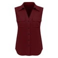 thumbnail image 5 of VBVC Women's Sleeveless Button Down Shirt, Ladies' Collared V-Neck Blouse, Casual Pocket Work Office Tank Top For Women,Wine,S-2XL, 5 of 8