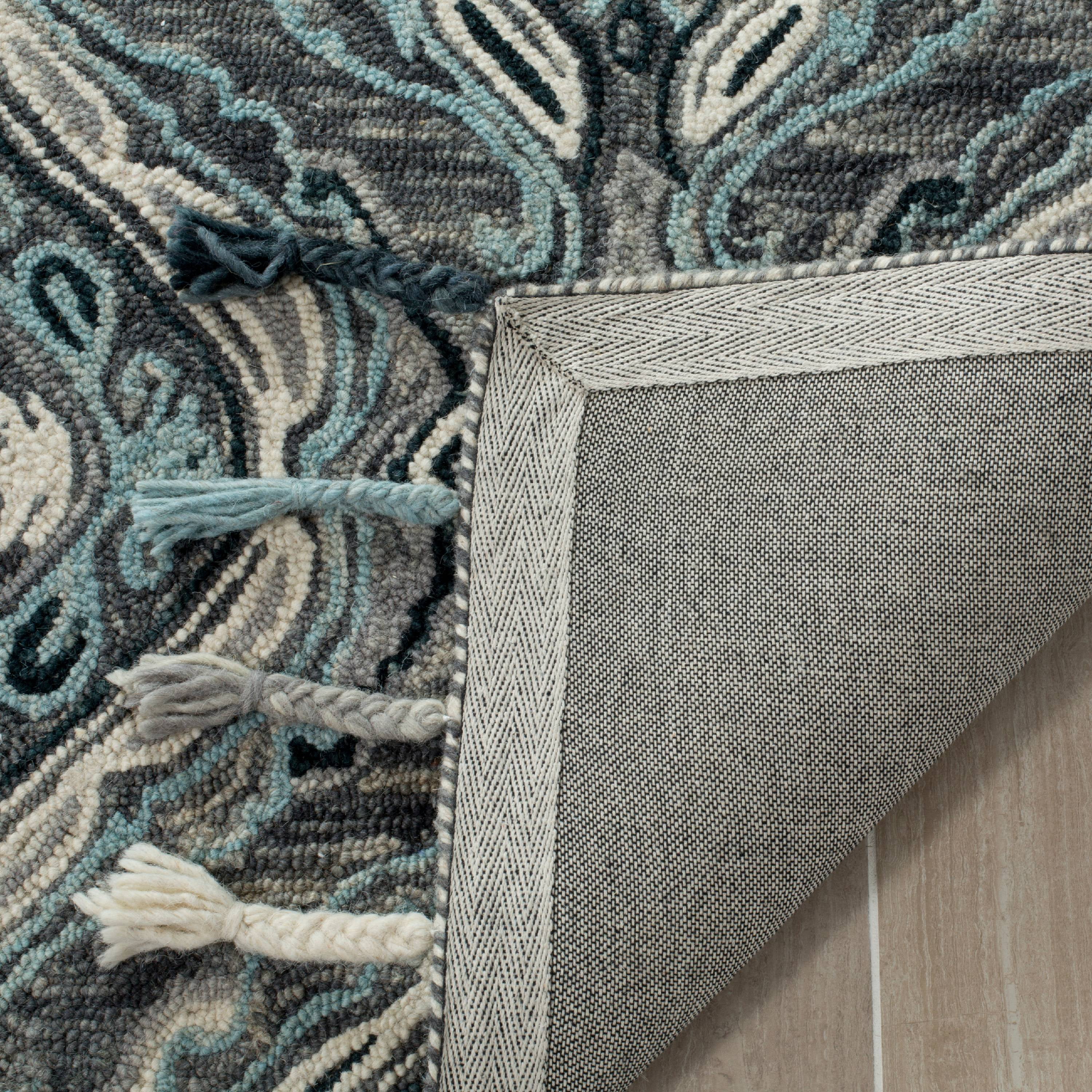 SAFAVIEH Suzani Davin Geometric Swirls Wool Area Rug, Grey/Light Blue, 3' x 5'