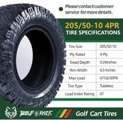 Set 2 WOLF PACK Golf Cart Tires 205/50-10 All Terrain Tubeless Tire