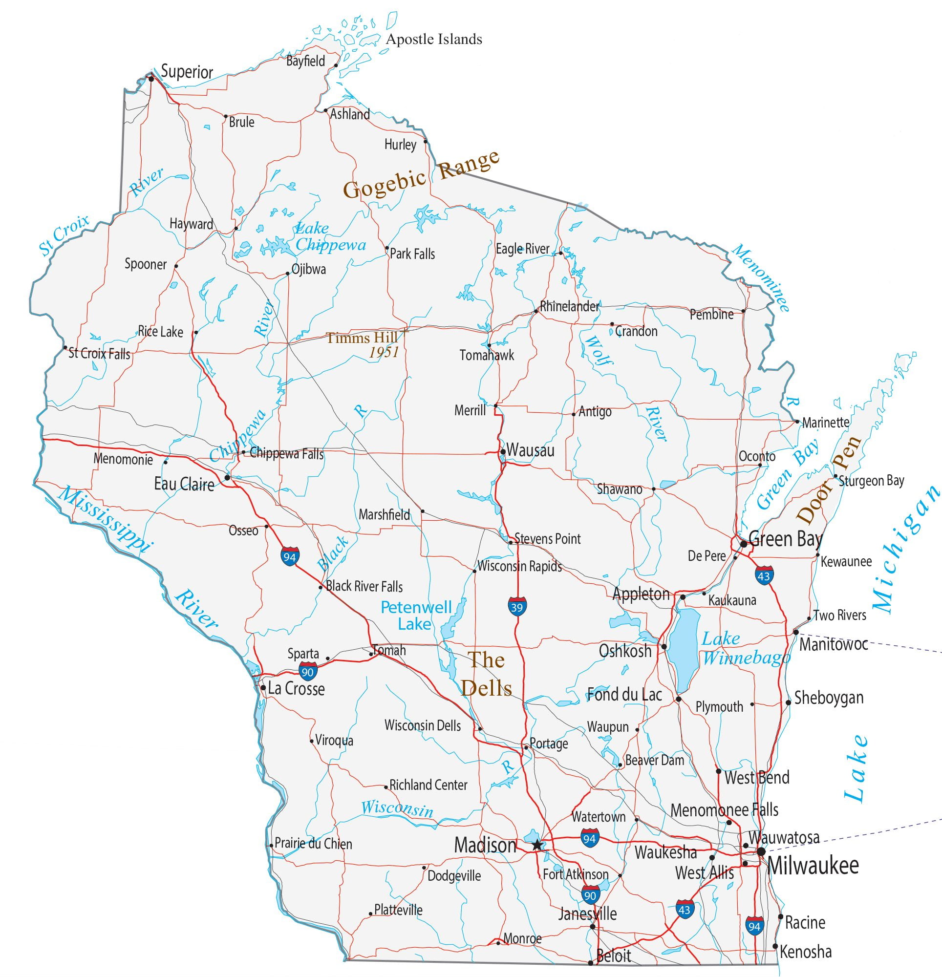 Wisconsin Map â€“ Roads And Cities Large Map Vivid Imagery 20 Inch By