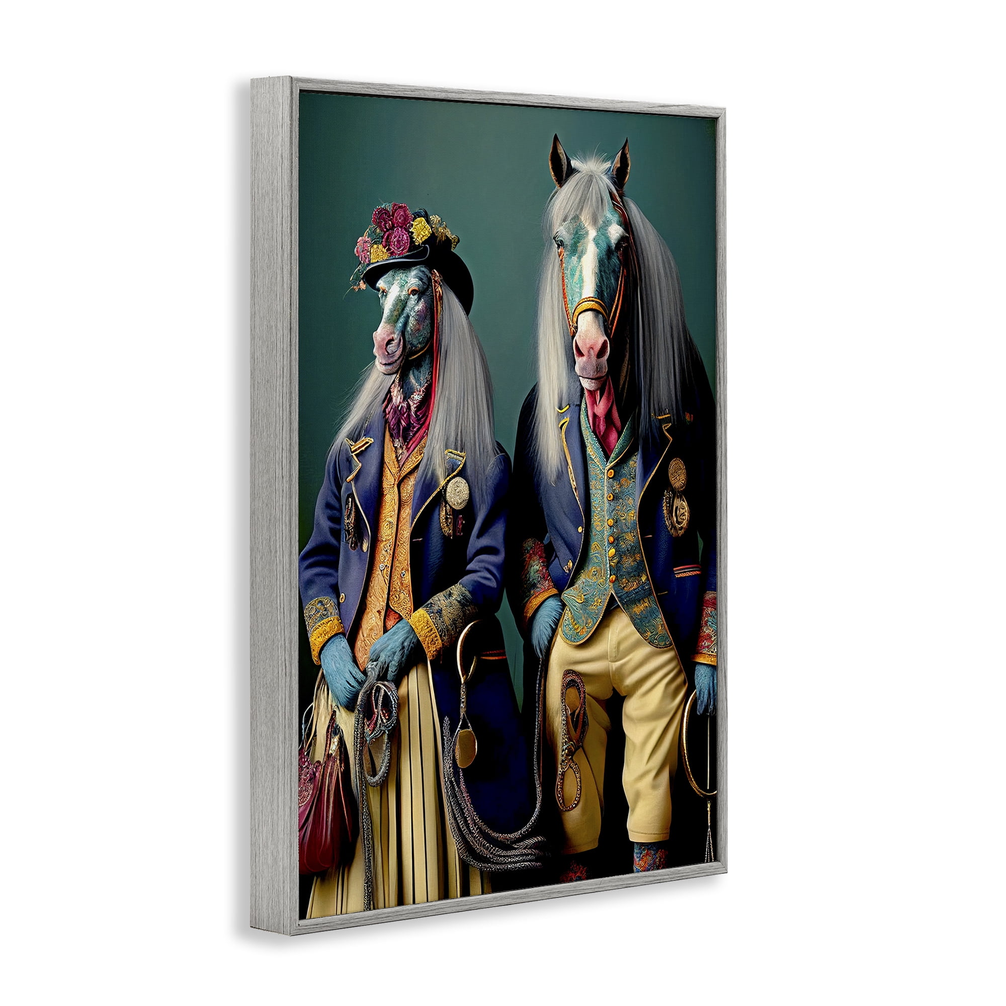 Stupell Industries Old Fashioned Horses Novelty Painting Gray Framed Art Print Wall Art, 20 x 30