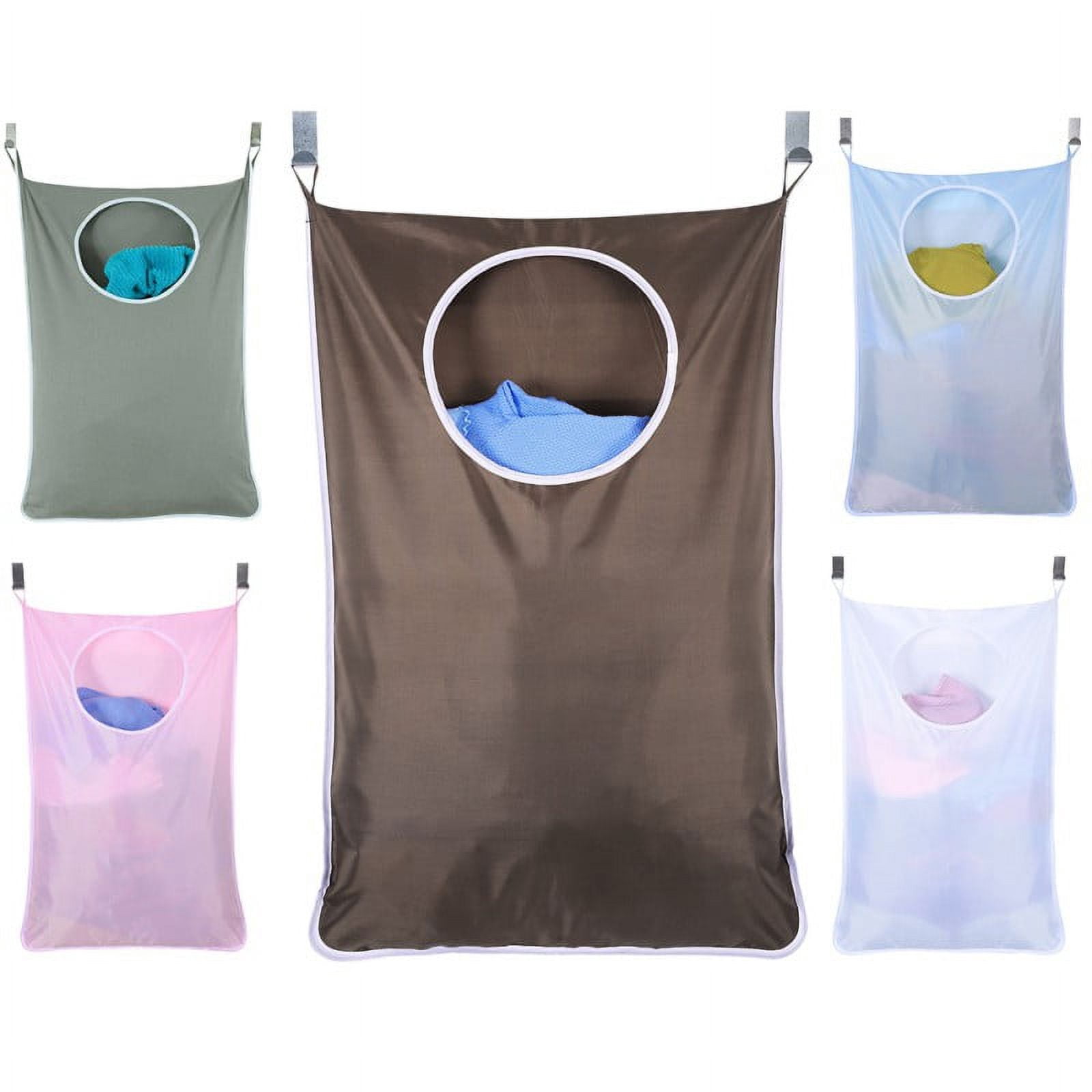 Hanging Laundry Hamper Bag Hanging Bag for Laundry Over The Door Laundry Hamper Hanging Laundry Basket(With 2 Stainless Steel Hooks and 2 Suction Cup Hooks)