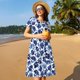 thumbnail image 4 of Balery Blue Ink Flowers Vestidos sueltos de manga corta para mujer, vestidos de verano 2025, vestidos casuales de corte A con vuelo., 4 of 6
