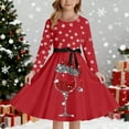 thumbnail image 2 of XEGLSBU Girls Christmas Dress Size 14-16 Style Girls Print Party Dress with Lace up Front Long Sleeves and Back Elastic Zipper for Festive Pageant Gown 2-Red Size 5-6 Years, 2 of 4
