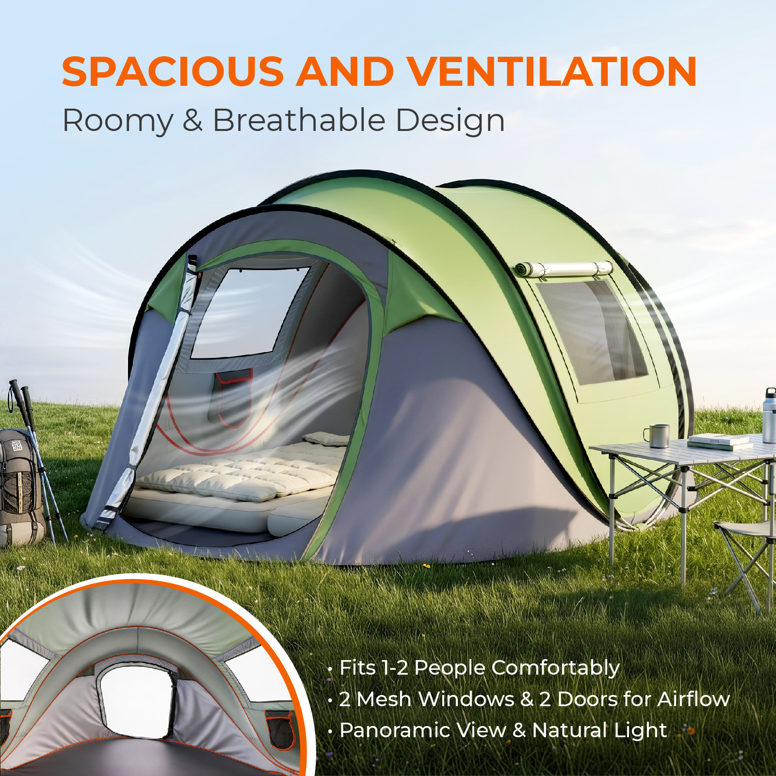 AsterOutdoor 4-Person Pop-Up Camping Tent with Awning photo 3