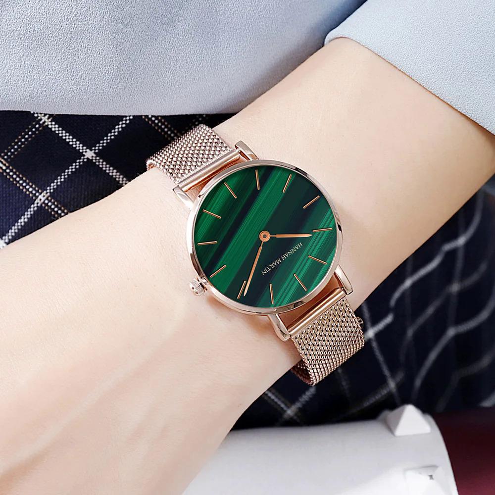 Hannah Martin high quality luxury women's watch fashion green malachite texture waterproof quartz watches for women dropshipping