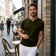 thumbnail image 3 of Men's Cotton T Shirts Short Sleeve Casual V Neck Solid Color T-Shirt Soft V Neck Lightweight Breathable Tee Classic Plain Shirts, L, 3 of 9