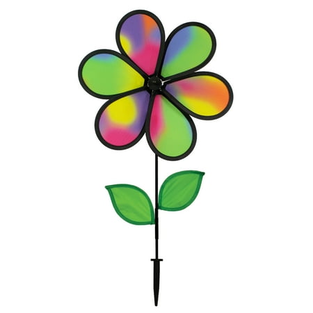 In the Breeze 2787 — Jewel Flower Spinner with Leaves  12-Inch — Colorful and Fun Wind Spinner for Yards and Gardens