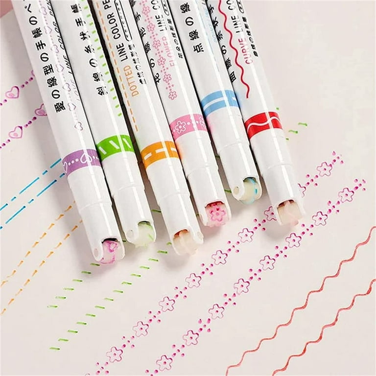 10 Colors Curve Highlighter Pens Set, 10 Different Shapes Dual Tip Mar –  JATBAAK