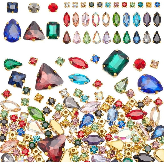 200 Pcs Glass Sew on Rhinestone Metal Flatback Claw Gemstones Multishape Sew on Crystals for Crafts Jewelry Making Clothes Dress Earring Mixed Color