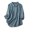 thumbnail image 2 of ICHUANYI Womens Cotton and Linen Solid Shirts Button Down Lapel Long Sleeve Blouses Fall V Neck Casual Loose Tops, 2 of 4