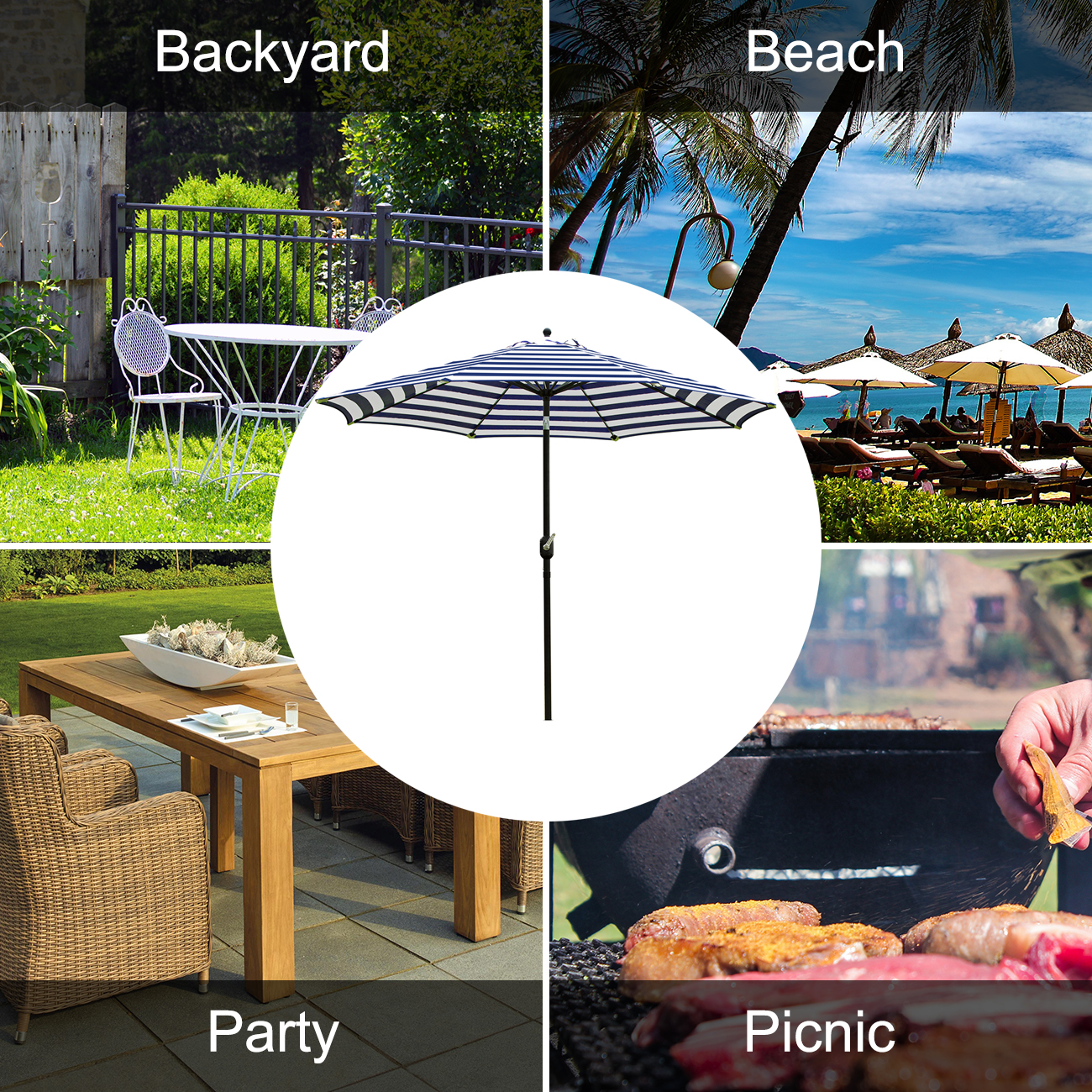 Bibana 9-Foot Patio Umbrella with Tilt, Blue and White photo 3