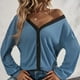 thumbnail image 2 of Cárdigan de mujer con escote en V, paneles a cuadros y hombros caídos - Top informal azul marino XL para el hogar y el aire libre, 2 of 6
