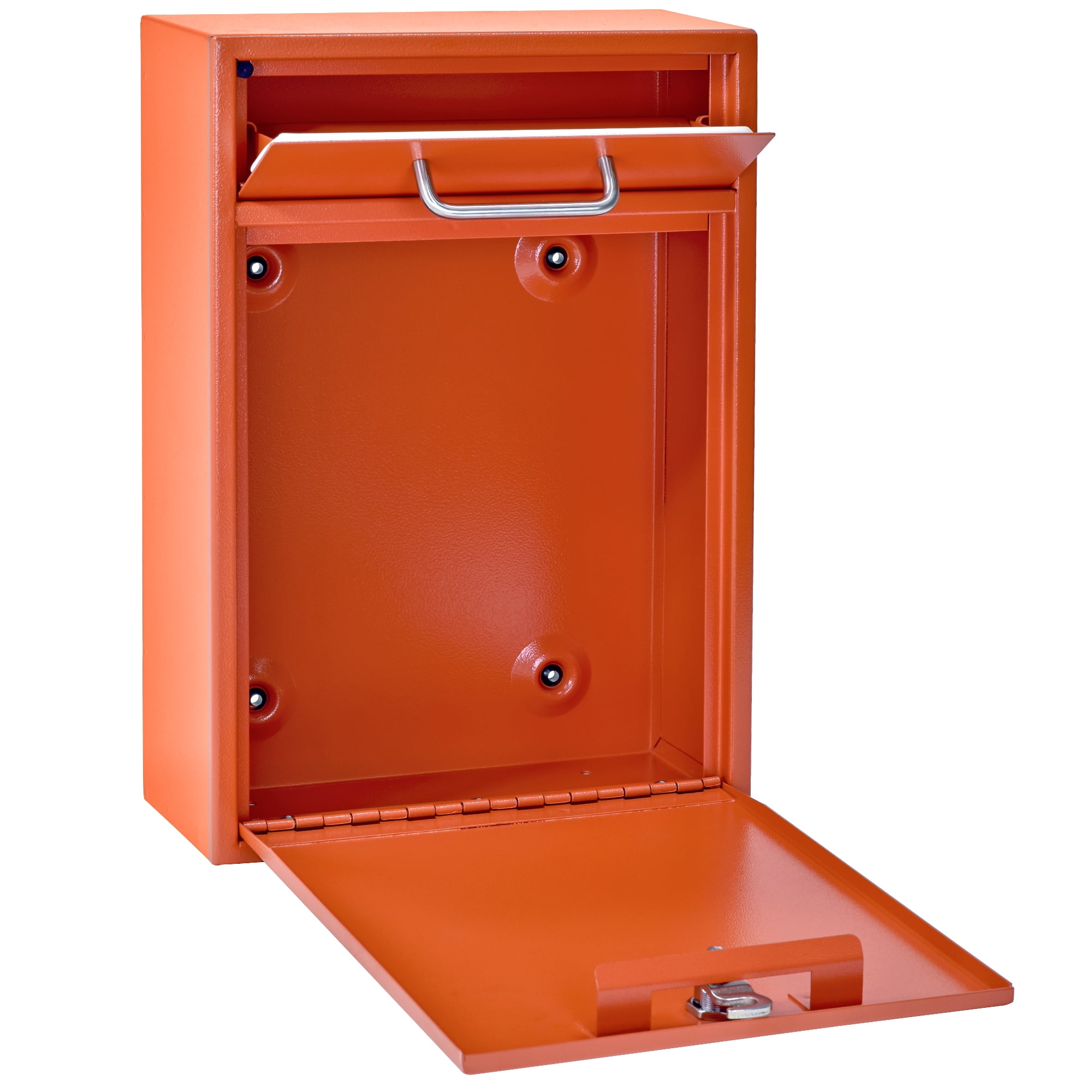 Locking Security Drop Box Orange Office Residential Wall Mounted Steel