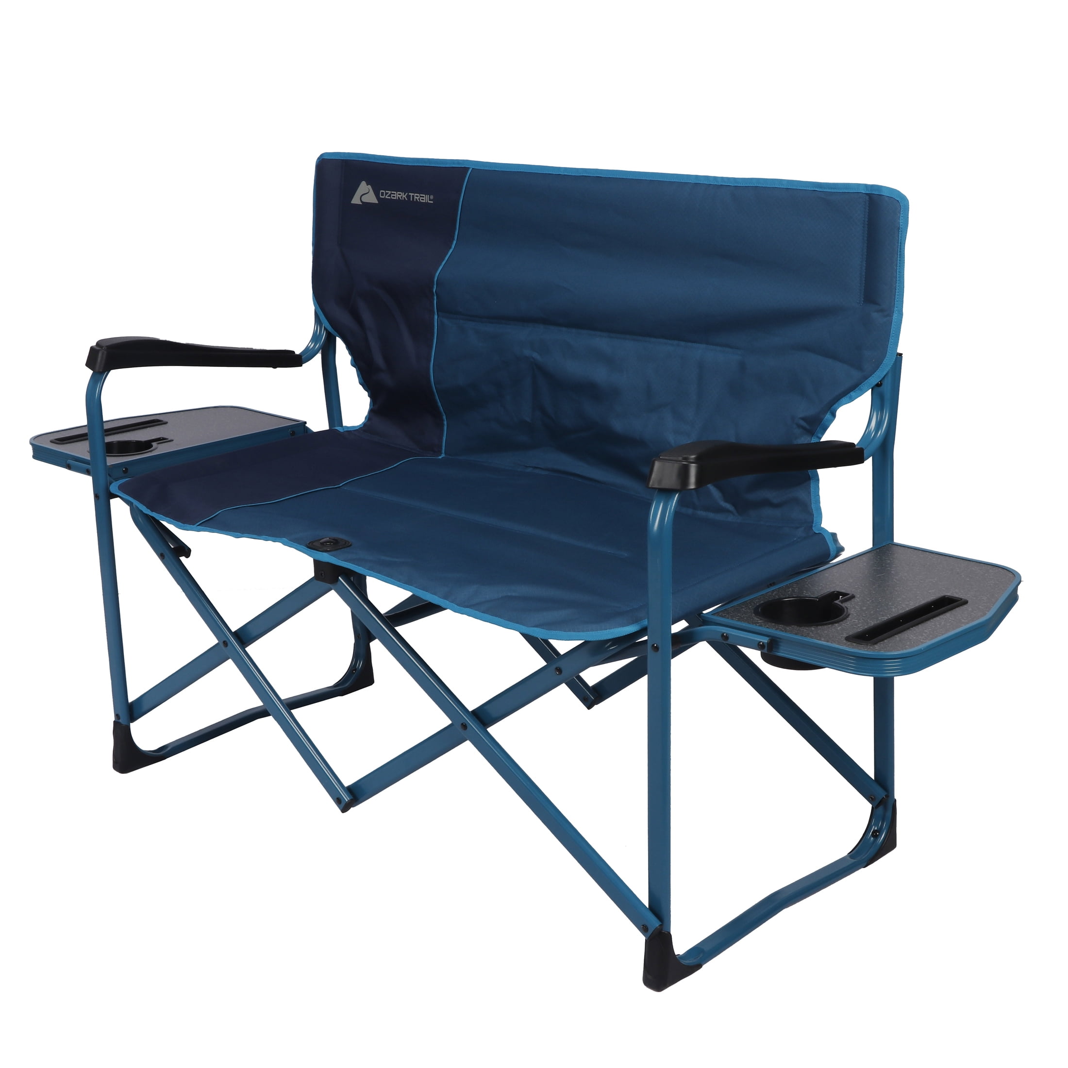 Ozark Trail Directors Camping Loveseat with Side Tables, Blue, Outdoors, Camping