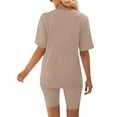 thumbnail image 5 of Jerdar Women Casual 2 Piece Short Sets Summer Outfits Short Sleeve Round Neck Biker Shorts Set Cycling Leisure Suit Khaki M, 5 of 5