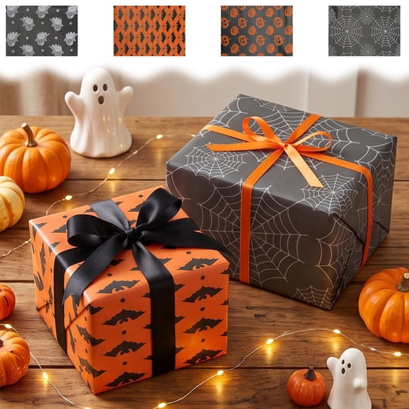 AOMXGD Halloween Printed Tissue Paper 20 Sheets, Spider Pumpkin Bat Ghost Pattern Gift Wrapping Paper For Treat Bags, Gift Packing & DIY Handcrafts