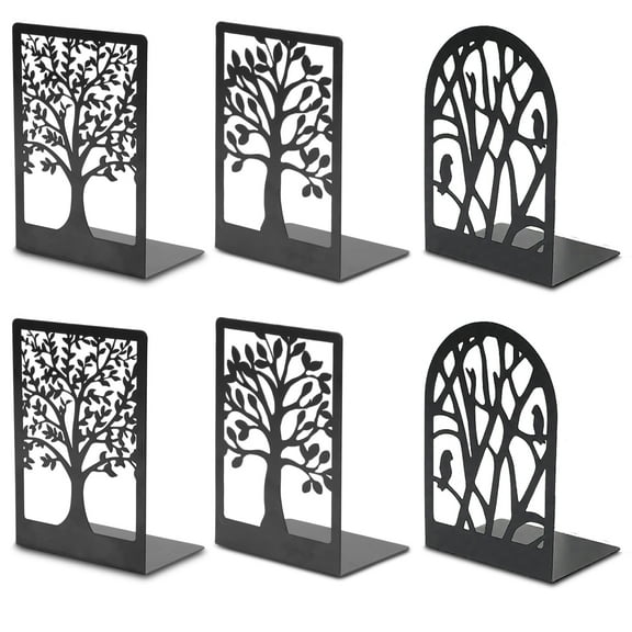 MOSENSE Bookends for Shelves Decorative, 3 Pairs of Tree Bookends Supports,Black Heavy Duty Book Holders for Library, Office, Home