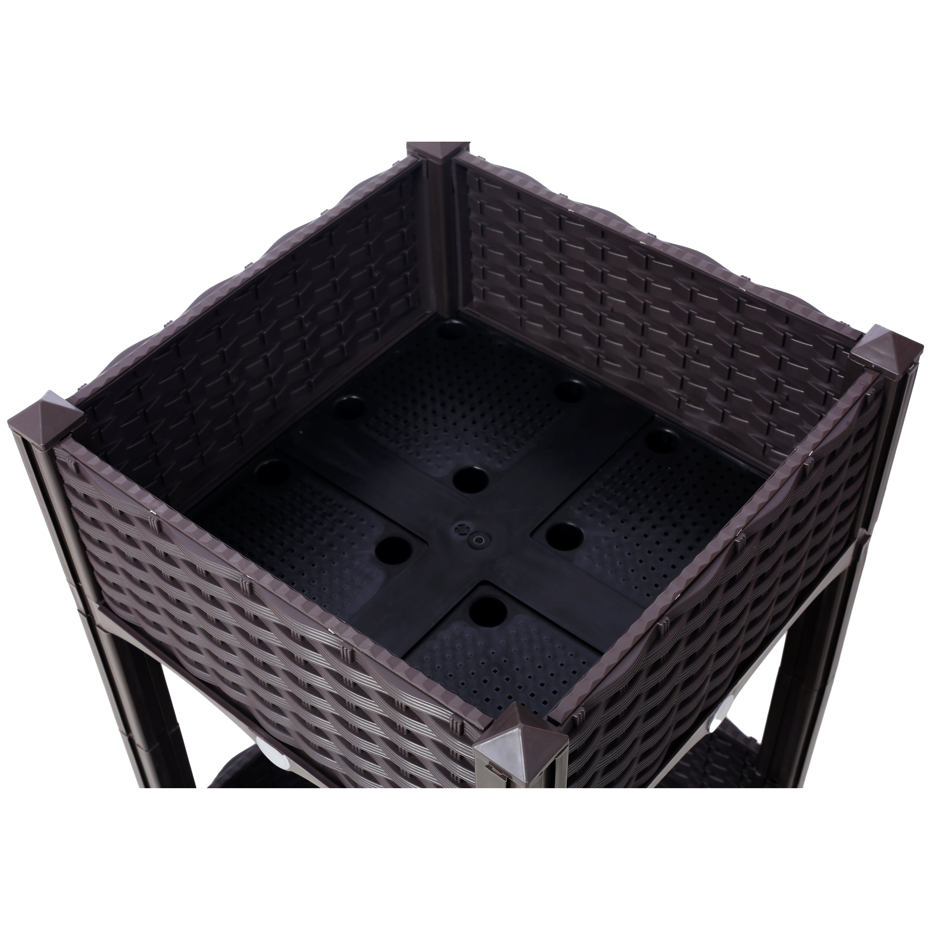 AsterOutdoor Modular Elevated Raised Garden Bed with Self-Draining System and Rattan Pattern, Brown, (1 Unit)