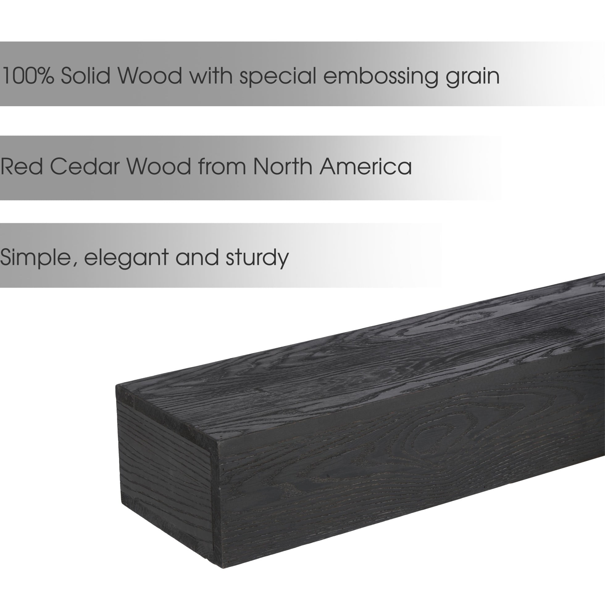 48 Inch Western Red Cedar Fireplace Mantel with Embossed Design Wall Mounted Floating Shelf for Rustic Farmhouse Living Room Decor