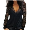 thumbnail image 2 of CEHVOM Haut/chemise à Manches Longues en Dentelle Patchwork Col en V pour Femmes en Solde, 2 of 5