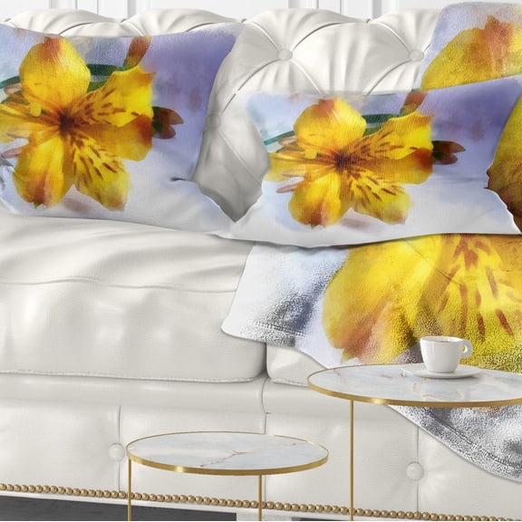 Designart Yellow Lily Hand drawn Flower - Floral Throw Pillow - 12x20