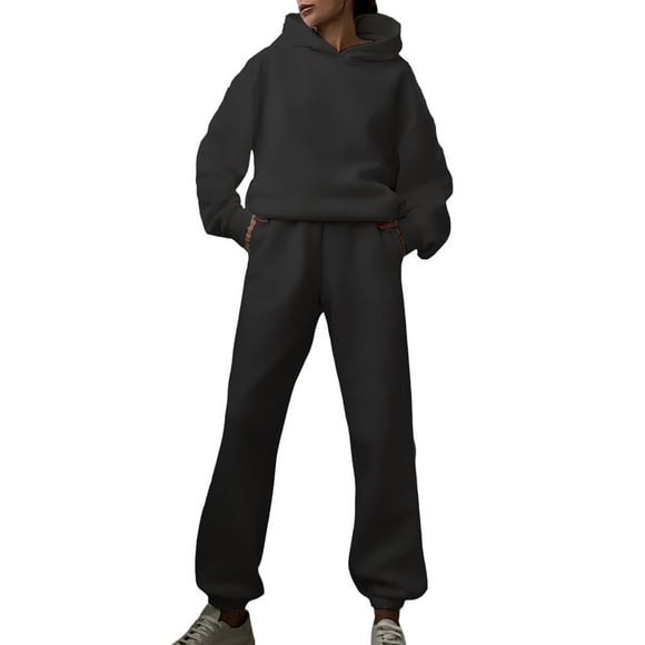Women 2Pcs Outfits Solid Hoodie Sweatpants Set Long Sleeve Hooded Top Jogger Pants Tracksuit Sets