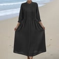 thumbnail image 6 of Fmbrln Linen Dress for Women Long Sleeve Button Crew Neck Pleated Long Maxi Dress with Pockets Flowy Vacation Beach Dress, 6 of 9