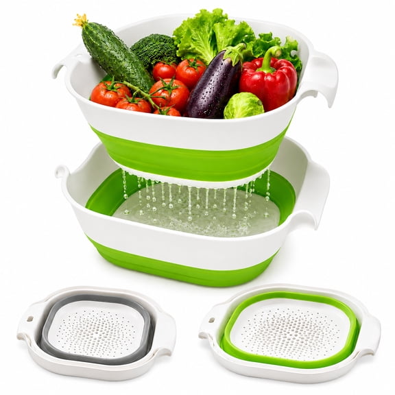 Livease 2 in 1 Collapsible Colander with Sink Basin, 8 QT & 4 QT, Foldable Colander and Bowl Sets for Kitchen