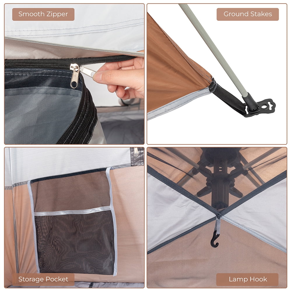 Kadyn Four-Person Family Tent, Modern Camping Tent for Outdoor, Waterproof Tent with Spring Quick Opening, Brown Kadyn Four-Person Family Tent, Modern Camping Tent for Outdoor, Waterproof Tent with Spring Quick Opening, Brown
