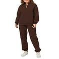 thumbnail image 2 of Ladies‘ Solid Color Long Sleeve Quarter Zip Pullover Pants Tracksuits, 2 of 9