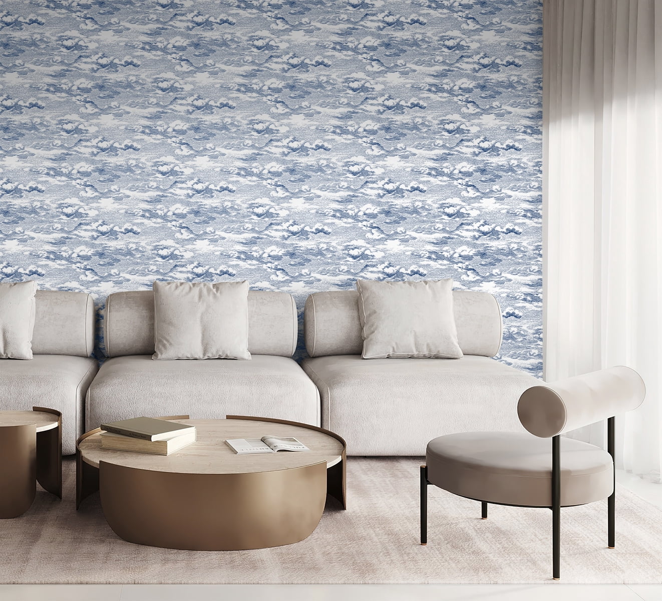 Harry & Grace Blue Clouds Peel And Stick Wallpaper - 20.5 ft. W x 18 ft. L Roll
