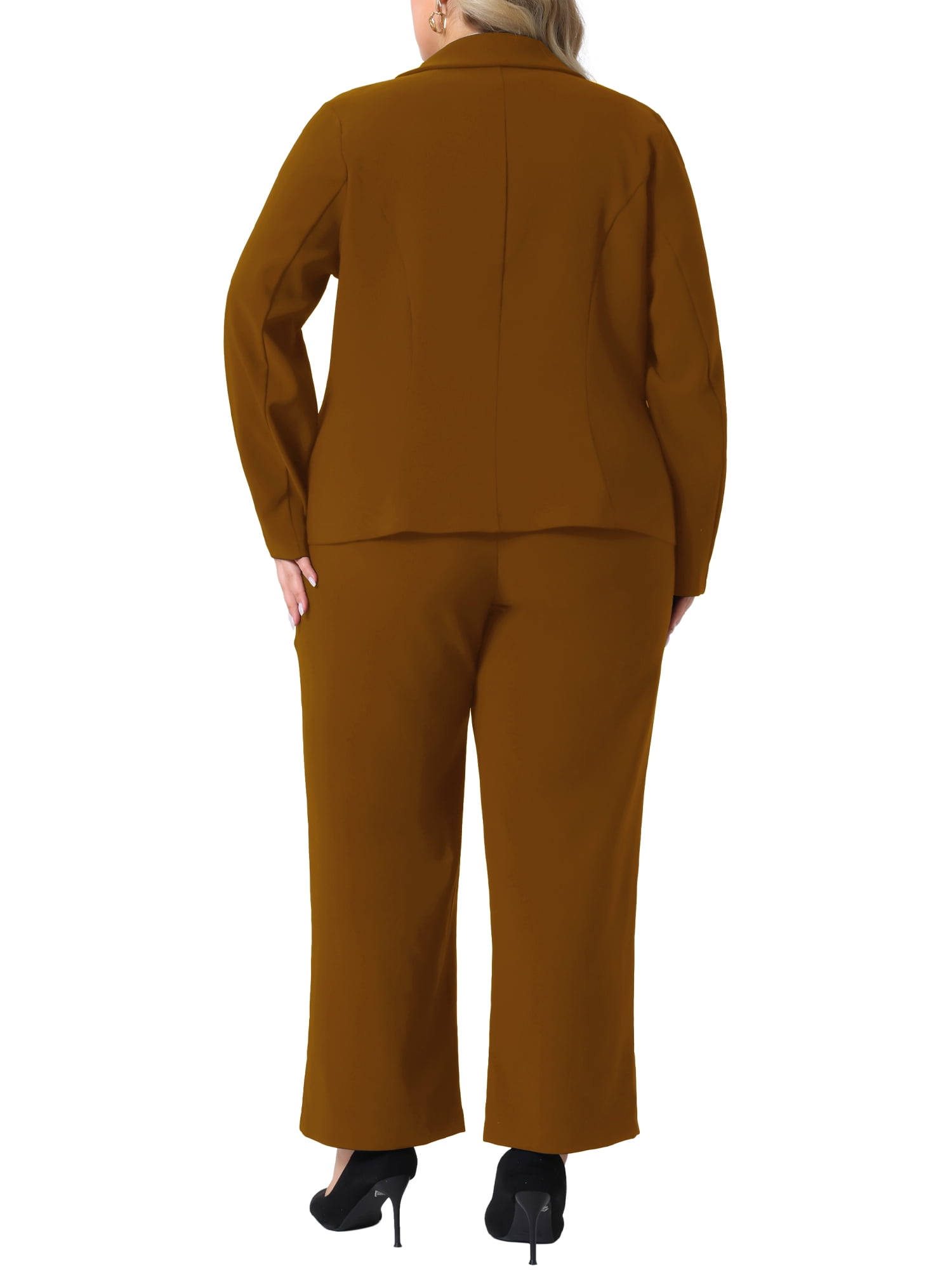 DARING DIVA Women's Plus 2 Pieces Business Office Blazer and Pants Suit Set 2X Brown