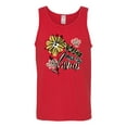 thumbnail image 2 of Wild Bobby Worship While You Wait Sunflower Pink and Yellow Inspirational/Christian Men Tank Top, Red, Small, 2 of 6