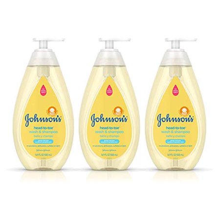 Johnson's Head-To-Toe Gentle Baby Body Wash & Shampoo, Tear-Free, Sulfate-Free & Hypoallergenic Bath Wash & Shampoo for Baby's Sensitive Skin & Hair, Washes Away 99.9% Of Germs 16.9 fl. oz Pack of 3