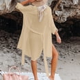 thumbnail image 4 of Maqroz Womens Button Down Beach Cover Up Dress Shirts Sun Protection Collar Long Sleeve Swim Shirts Swimsuit Oversized Baggy Rash Guard Maxi Dresses Shirt Beige Free Size, 4 of 8