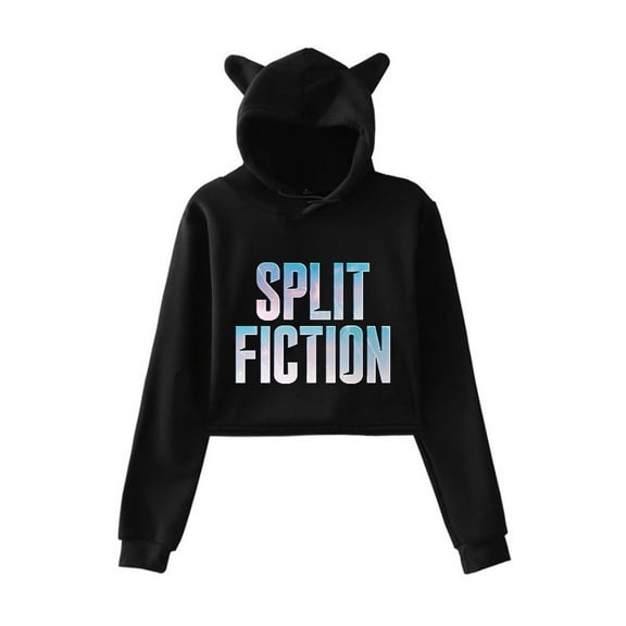 Split Fiction Cat ear hoodie with popular pattern casual women's short hoodie sportswear