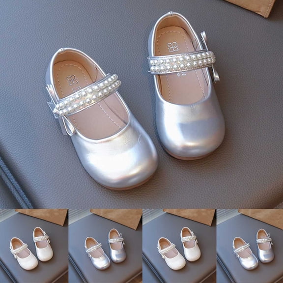 Jinhomg Toddler/Little Girls' Bow Ballerina Flat Ballerina Flat Shoes Mary Jane PU Dress Shoes Wedding School Party Shoes Silver 31