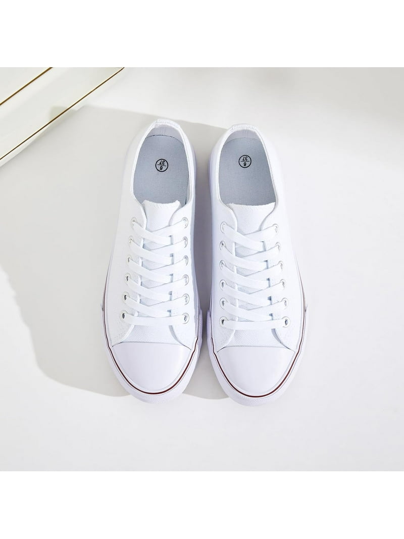 Shoe Zone White Canvas Trainers Womens Womens White Canvas
