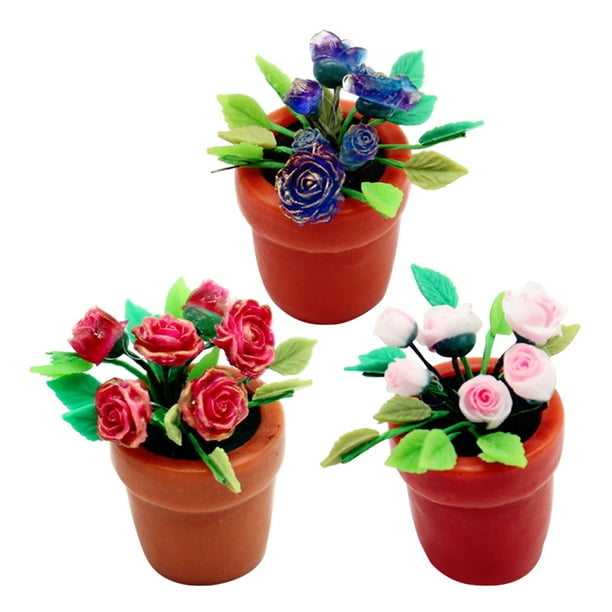 3 minibonsáis de resina en miniatura, plantas en maceta pequeñas, decoración para jardín de hadas