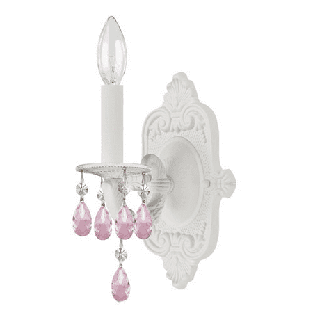 Rose Colored Crystal (Wall Sconces 1 Light With Wet White Rose Colored Hand Cut Rosa Crystal Wrought Iron 6 inch 60 Watts - World of)