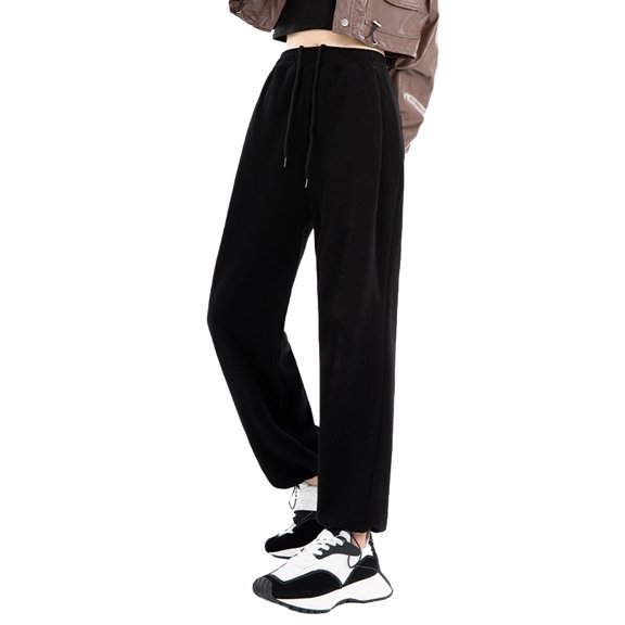 Sngxgn Women's Casual Loose Wide Leg Cozy Pants Sweatpants Comfy High Waisted(Black,XL)