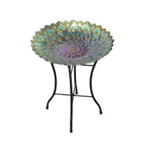 Teamson Home 18" Mosaic Flower Glass Bird Bath w/ Stand