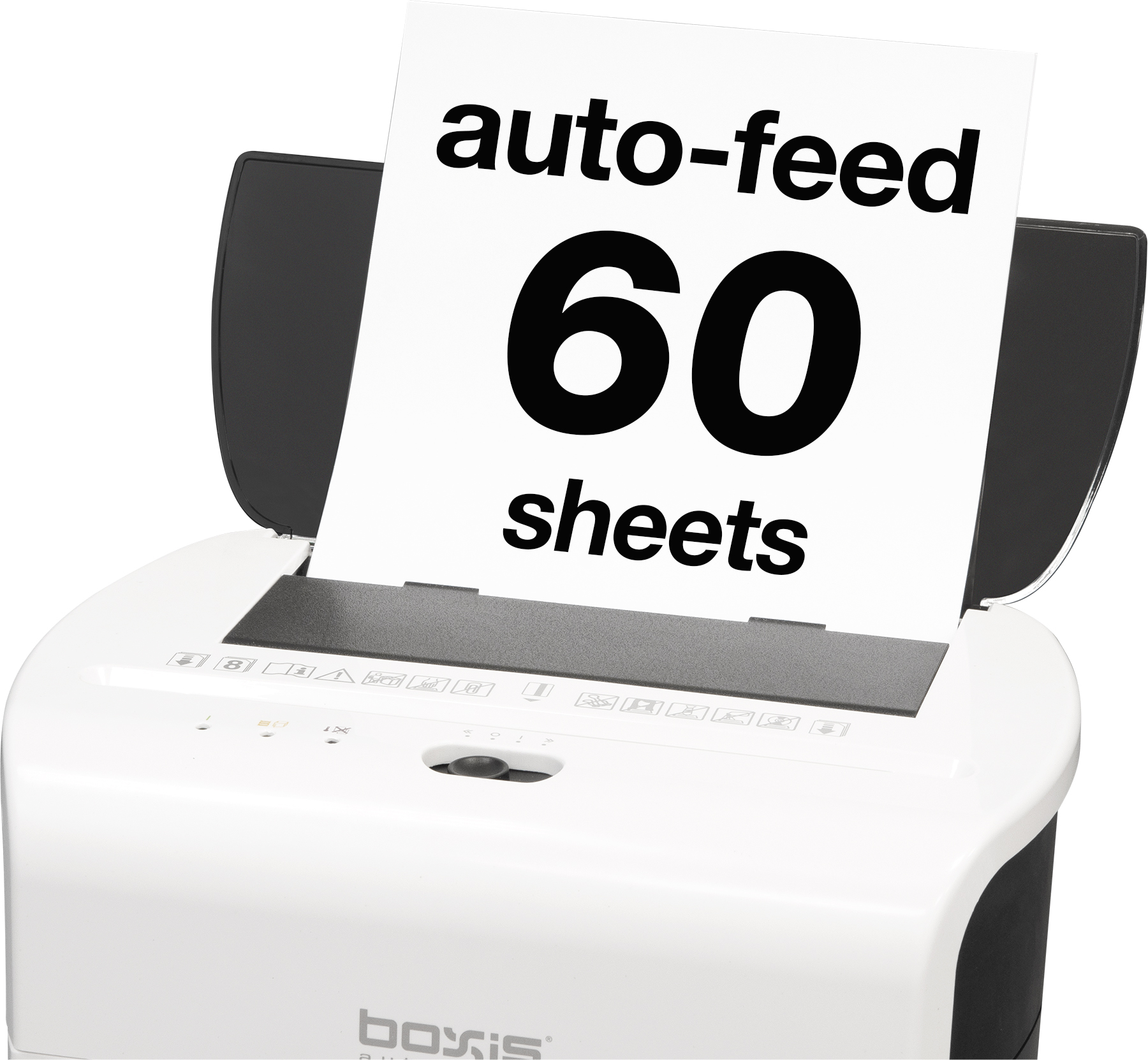 Boxis® AutoShred® 60-Sheet Auto Feed Microcut Paper Shredder - White - Includes a 12 Pack of Shredcare® Lubricant Sheets