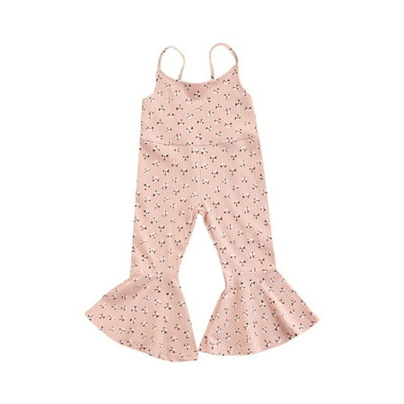 

Kids Toddler Baby Girls Fashion Romper Summer Flower Print Sleeveless Playsuit Bell Bottomed Pants Suspender Pants Summer Clothes
